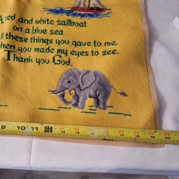 VTG Yellow Elephant Bee Tree Needlecraft Needlepoint Nursery Kids Prayer - Picture 8 of 15